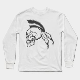 Skull with Iroquois Hairstyle Engraving Illustration Long Sleeve T-Shirt